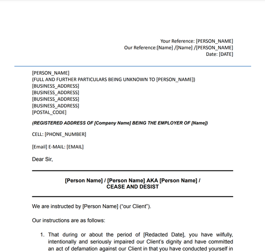 Cease and Desist Letter Template – Legal Demand Notice